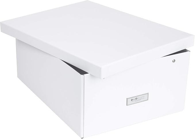 Bigso Box of Sweden Katrin Collapsible Storage Box with Labelframe for Easy Identification - Simple Assembly without Tools - Decorative Storage Boxes with Lids - 13.5in x 17.6in x 7.2in - White