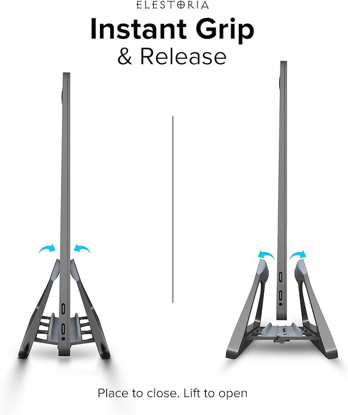 Elestoria Aluminum Vertical Laptop Stand with Gravity Auto-Lock ??Adjustable Laptop Holder Vertical fits MacBook Pro/Air, Chromebook & Gaming Laptops up to 17.3" ??Space-Saving Desktop Dock - Grey