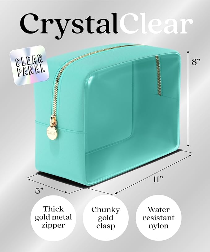 Embla Clear Large Makeup Bag Cute Big Make Up Nylon Pouches Travel Bathroom Bags for Toiletries XL Cosmetic Pouch for Women Girls Extra Large Zipper Toiletry Skincare Organizer Turquoise