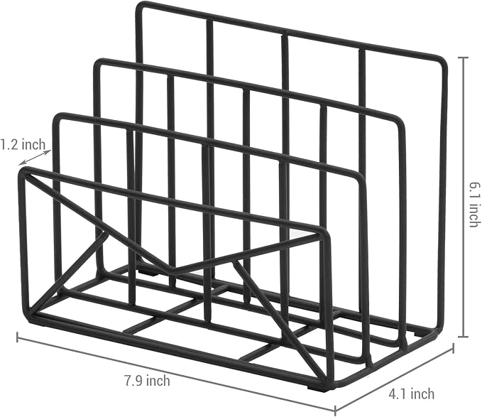 MyGift 3 Slot Modern Black Metal Wire Freestanding Desk Mail Sorter with Envelope Design, Office Desktop Letter, File, and Bill Compact Storage Organizer
