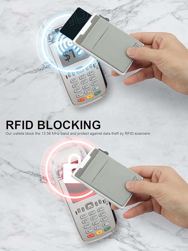 TOYFID Credit Card Holder Wallet for Mens - Metal Slim Minimalist Cards Holder with Stretch Money Pocket - RFID Blocking&Ultralight Small Wallet