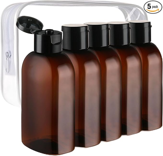 Cosywell Travel Bottles for Toiletries 5pcs 3.4oz TSA Approved Travel Shampoo Bottles Leak Proof Empty Lotion Containers with Flip Cap Small Plastic Squeeze Bottle(Brown)