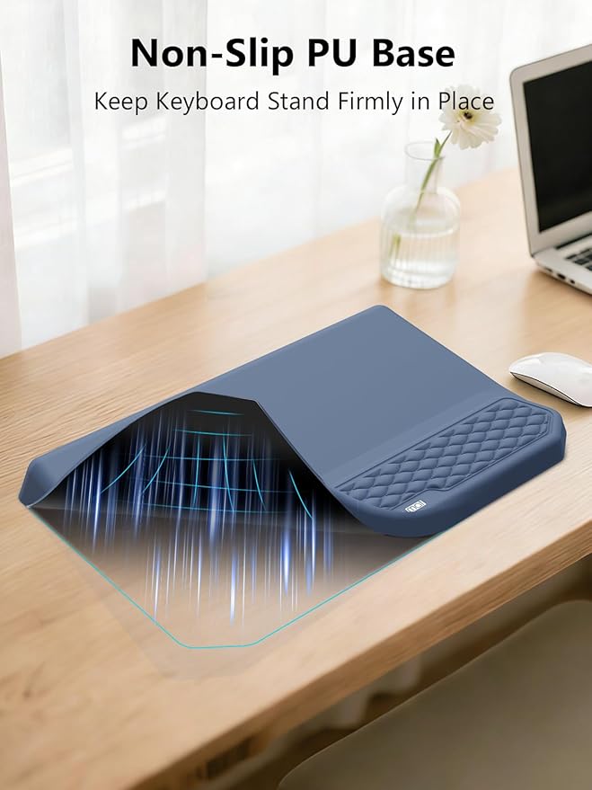 2-in-1 Ergonomic Keyboard Stand with Wrist Rest, Comfy Keyboard Riser Holder with Massage Design, Blue