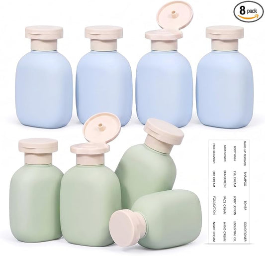 DEMORA 3.4oz Refillable Empty Plastic Travel Bottles Set, 8 Pcs Leak Proof Squeeze Bottles with Flip Cap, TSA Approved Travel Containers for Shampoo, Conditioner, Lotion, Toiletries