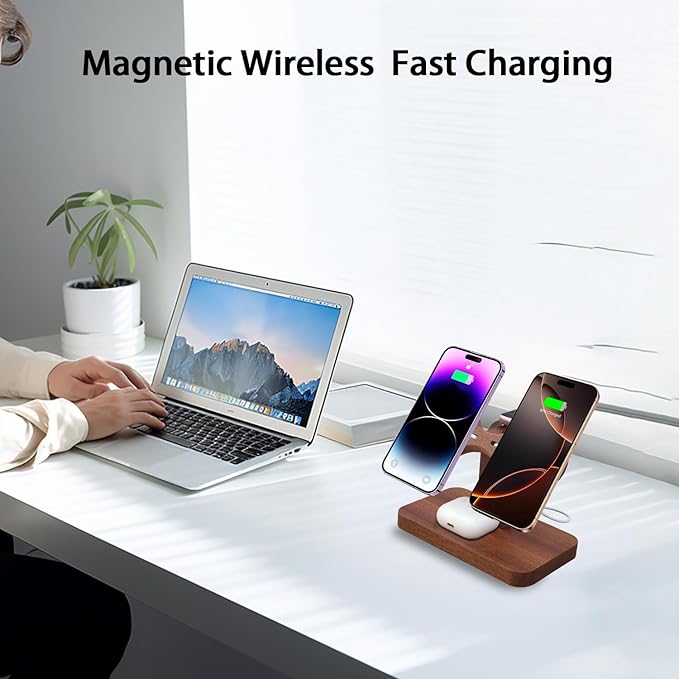 Dual Phone Charging Station Compatible with Magsafe Charger Stand Magnetic Wireless Charger for iPhone 17 16 15 14 13 12 Series iWatch AirPods Wireless Charging Station for Multiple Devices