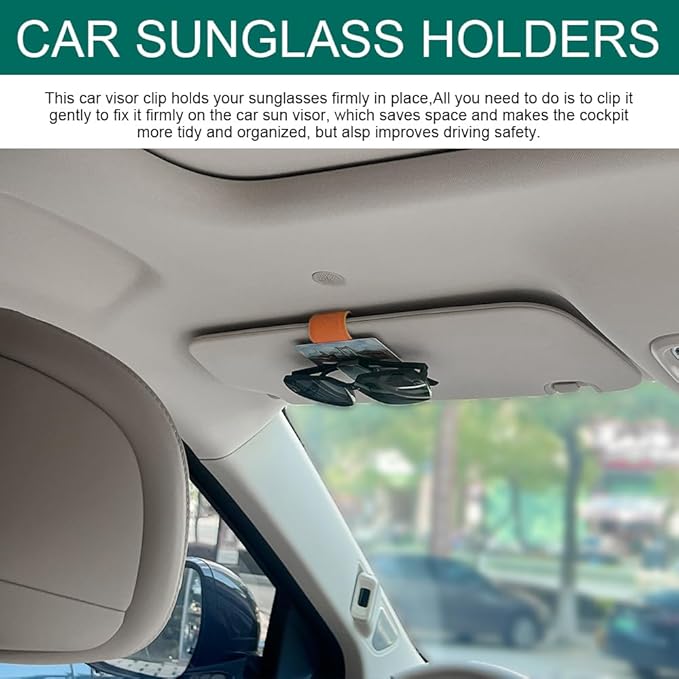 Sunglasses Holders for Car Visor, Visor Accessories, Magnetic Leather Sunglasses Holder and Ticket Card Clip, Eyeglass Hanger Clip Auto Interior Accessories Fit for Most Cars (Orange)