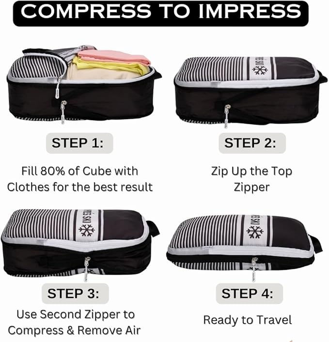Extra Large Compression Packing Cubes for Checked Luggage, Lightweight Suitcase Organizers & Space Saver Bags - Travel Cubes for Packing - Travel Essentials - 2 Piece Set, X-Large - Black Apres Ski