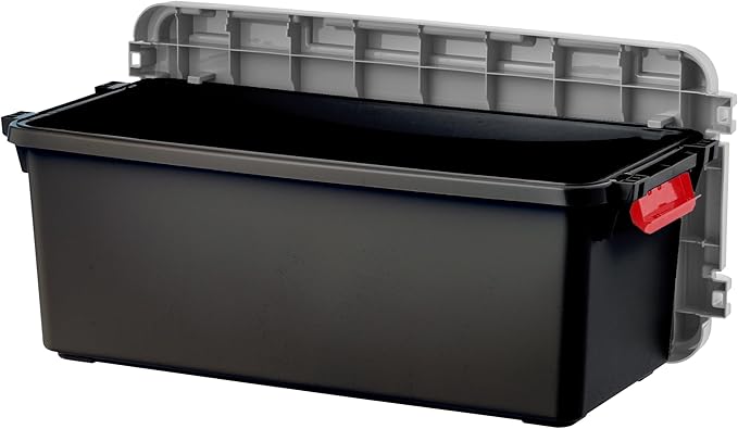 IRIS USA 2 Pack TrailBox, 15 Gallon Lockable Storage Trunk Box, Truck Bed Bin Heavy-Duty Containers Camping Gear, Adventure Chest - Dark Gray/Gray