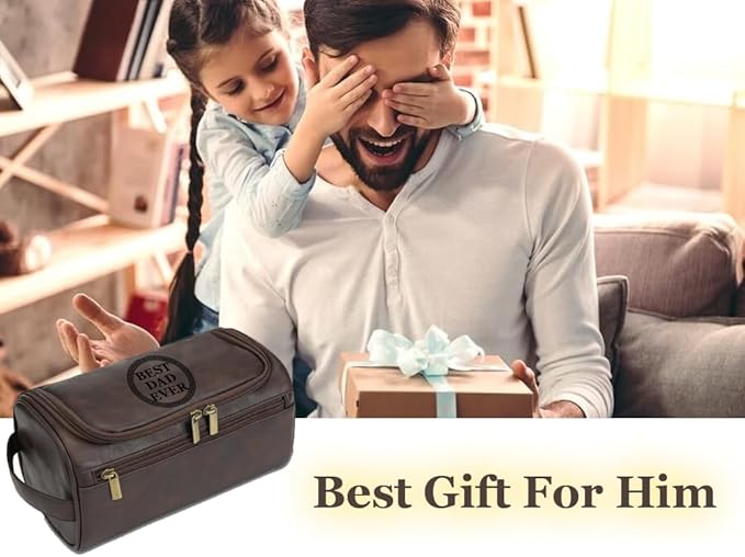 Toiletry Bag for Men, Personalized Travel Shaving Dopp Kit Water-resistant Bathroom Toiletries Organizer PU Leather Cosmetic Bags