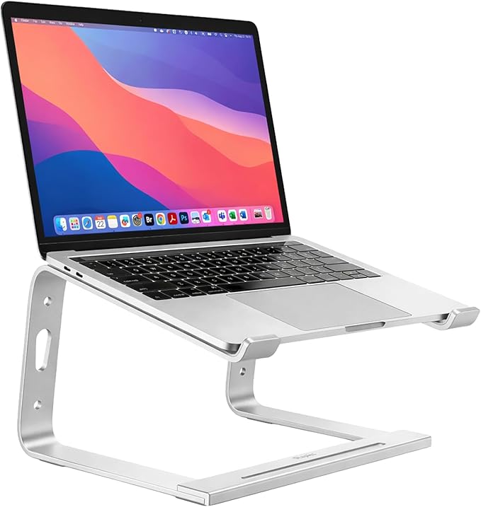 Staples TECH Adjustable Aluminum Laptop Stand ??Fits 11"??7" Laptops, Ergonomic Eye?‘Level Riser with Ventilated Cooling & Anti?‘Slip Base, Silver