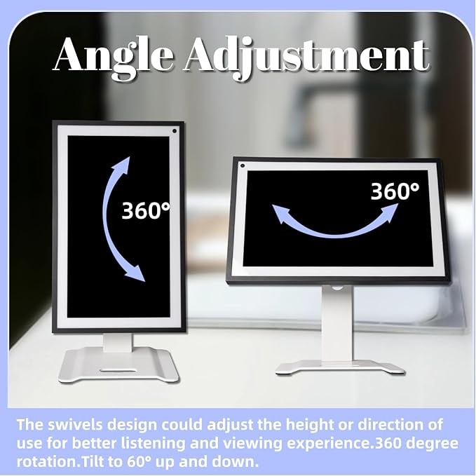 Metal Swivel and Tilt Stand for Echo Show 15 (Gen 1, Gen 2) and Show 21 Adjustable (-58/+58) with 360 Rotatable Wall Mounting Holder for Monitor Full Motion 13-29 inch White