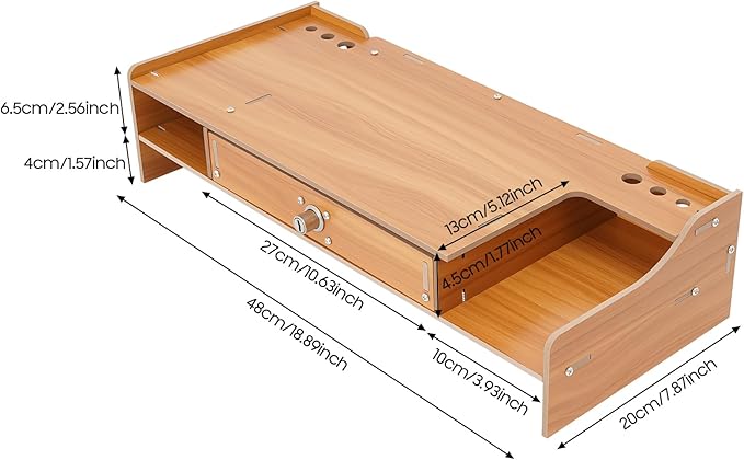 Monitor Stand Wooden Desktop Organizer with Lockable Drawers & Keys & Phone Holder Vintage Multi Compartment Desk Shelf for Home,Office (Z0802)