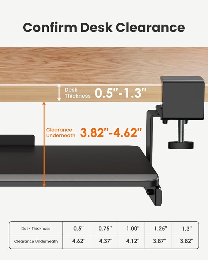 Ergear ErGear Keyboard Tray Under Desk, Corner Keyboard Tray with 45° Adjustable C Clamp for L Shaped Desk, Computer Keyboard & Mouse Tray Smooth Slide Out for Typing, 26.38'' W x 11.61'' D, Black