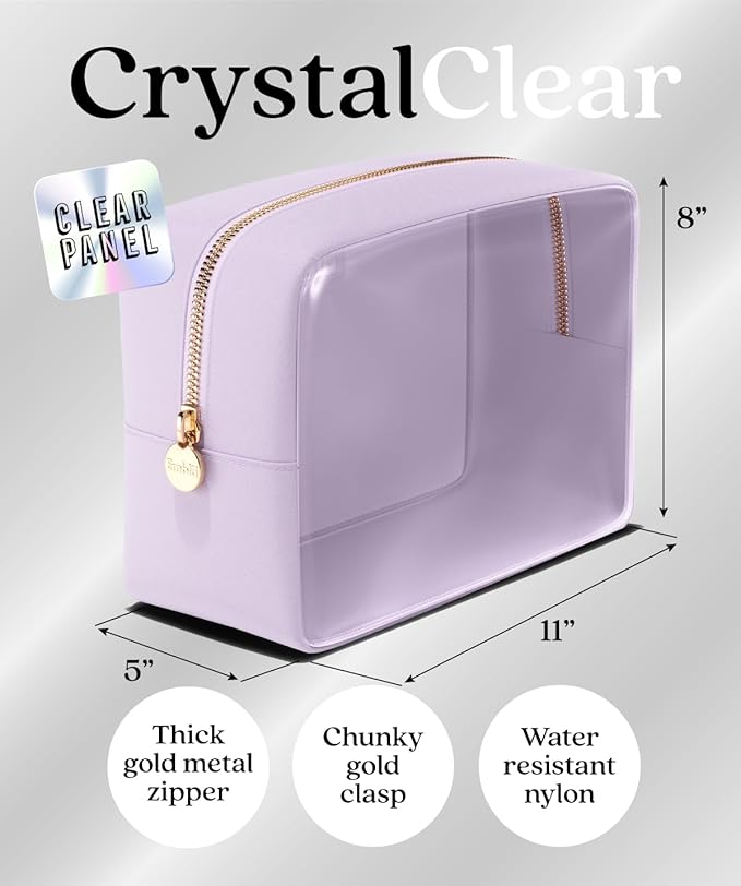 Embla Clear Large Makeup Bag Cute Big Make Up Nylon Pouches Travel Bathroom Bags for Toiletries XL Cosmetic Pouch for Women Girls Extra Large Zipper Toiletry Skincare Organizer Lavender