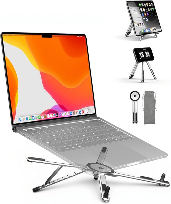SupeDesk Adjustable Laptop Stand, 3-in-1 Magnetic Foldable Stand for Laptop, Tablet & Phone, Portable Aluminum Laptop Riser with Multi-Angle Support for Desk, Home & Travel