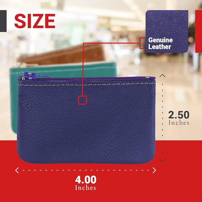 Genuine Leather Small Zipper Pouch Coin Purse for Women Change Holder for Men Size 4 x2.5 Made in U.S.A
