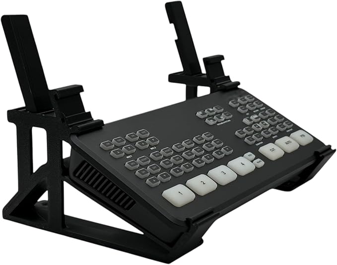 Stand for ATEM Mini Series + Thin Monitor (up to 33 mm) - 6 Cold Shoe Slots, 30 Degree Viewing Angle, Slip-On Design, Non-Slip Feet, Dust-Cover Compatible - Third-Party Accessory