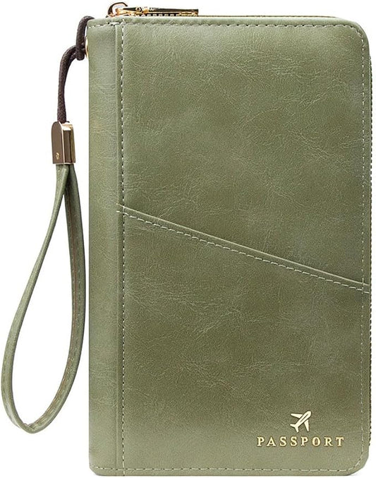 Family Passport Holder for Travel Women and Men RFID Passport Holder with Zipper Passport Case Passport cover Passport Wallet Travel Essentials and Accessories(1-2, Olive)