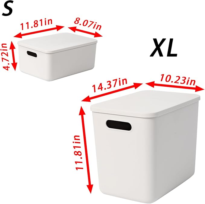 10 pack large plastic White storage bins with Lids, Toy Box Chest with Handle，Organizer Containers Baskets for Baby,Nursery，Shelves，Playroom, Bedroom，Office,Closet，home (White, 5XL+5S)