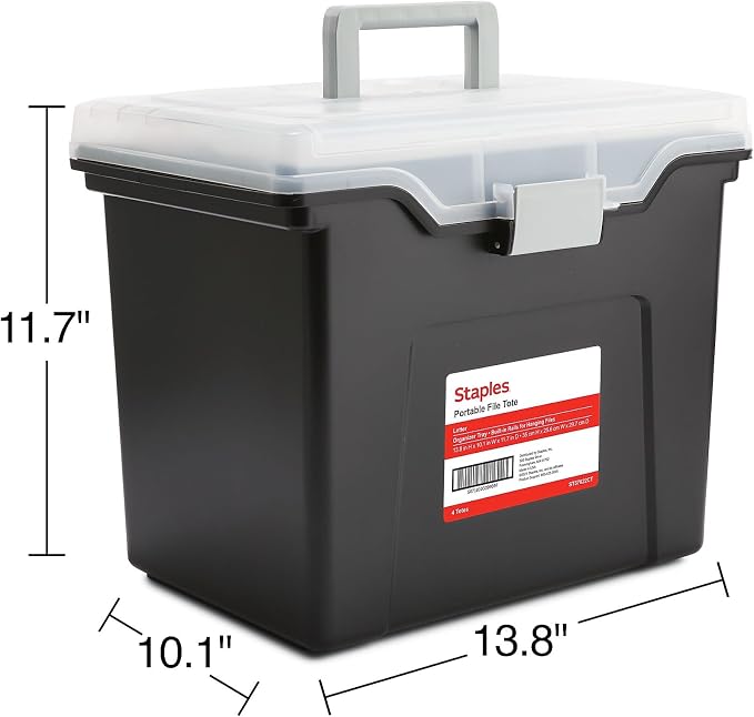 STAPLES File Box File Portable Tote, Letter Size, Black, 4/Carton