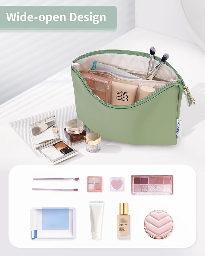 Narwey Small Makeup bag for Purse, Small Makeup Pouch for Purse Cosmetic Bag with Zipper, Cute PU Leather Make up Pouch for Women Girls (Mint Green)