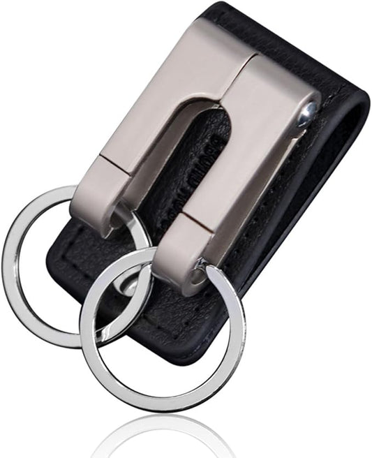 Belt Key Holder Clip for Pants Thin Duty Keychain Keeper with Leather Key Ring Secure Chain Key Hook for Keys Pocket and Belt Loop Durable Leather Keychain for Pants Men’s Key Organizer