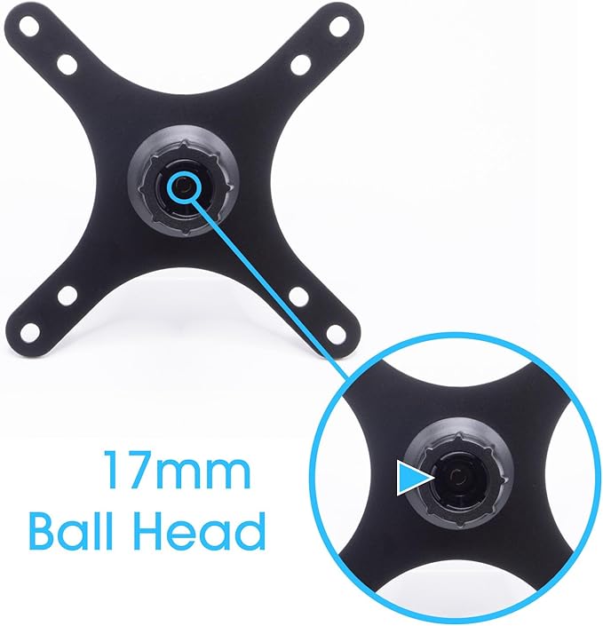 Kado Portable Monitor Mounting Adapter Bracket Plate Black, 17mm Ball Head to 100x100mm 75x75mm, M4 Screw Set Wall Mount Arm Mount Universal, Tripod Camera Stand for Desktop Monitor Portrait Mode