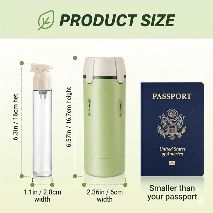 4 in 1 Travel Dispenser Bottle Set, TSA Approved Leak-Proof, 4×30ml | Twist-lock pump; 4×30ml refillable bottles; TSA carry-on compliant; for gym, travel & business trips; labels included