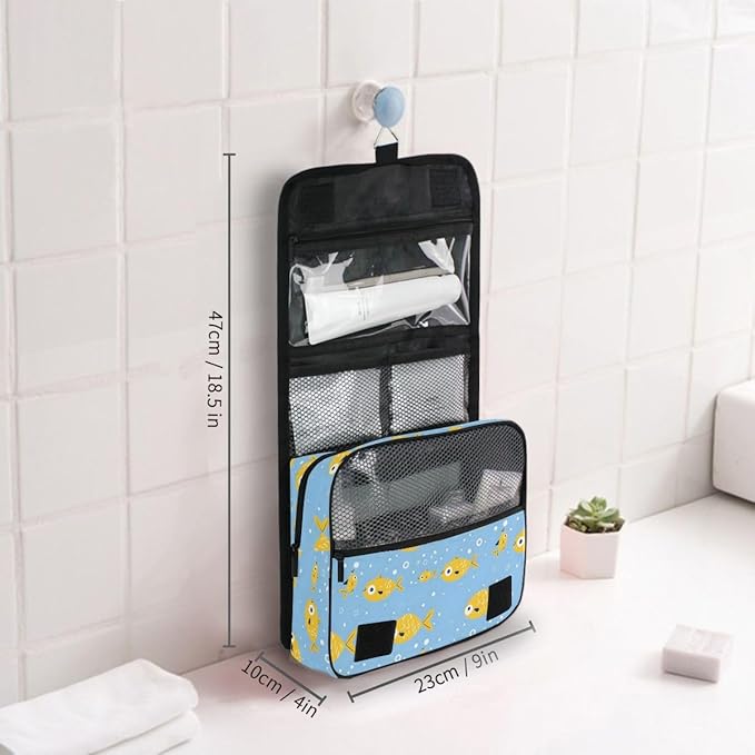 senya Hanging Travel Toiletry Bag Cute Kit Makeup Case Cosmetics Organizer for Men Women (Yellow Fish)