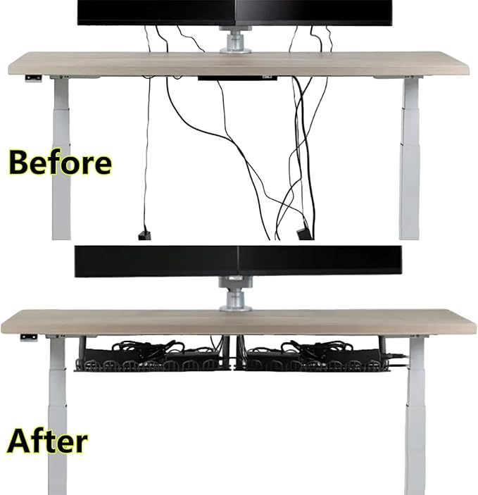 1 Pack Cable Management Tray, 14 Inches Under Desk Cable Holder for Wire Organization, Heavy Metal Cord Organizer Ideal for Computer Home Office Standing Desks to Hide Power Strips (Black)