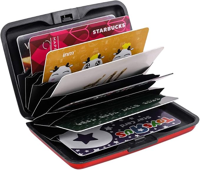 ELFISH RFID Blocking Credit Card Protector Aluminum ID Case Hard Shell Business Card Holders Metal Wallet for Men or Women (Aluminum, Red)