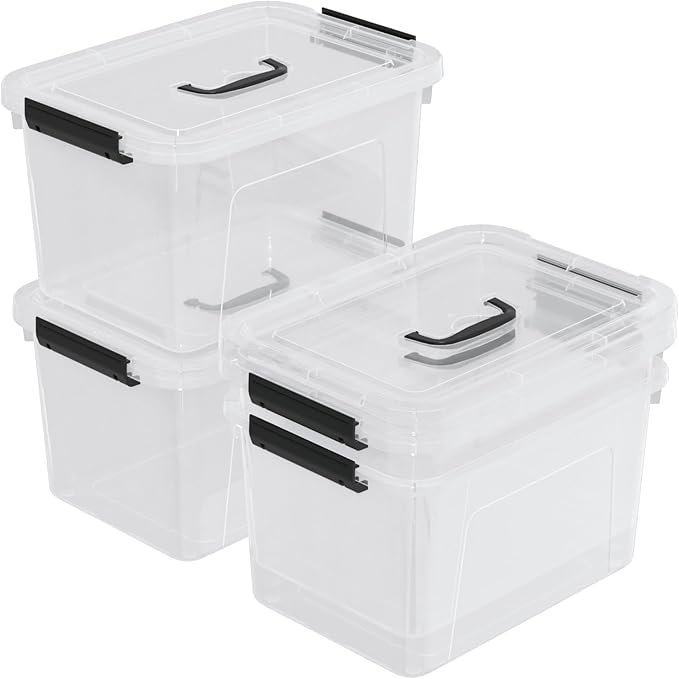 4-Pack Plastic Storage Bins Boxes Containers with Lids, 18 L Clear Latching Box with Handle