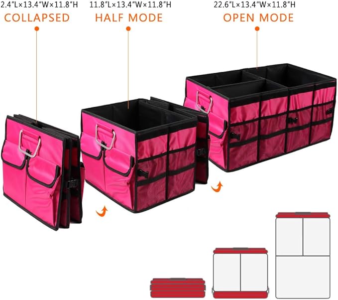 Car Trunk Organizer for SUV, Truck, Auto. Durable Collapsible Cargo Storage. With Extremely Strong Non-Slip Bottom Strips, Waterproof Bottom, Durable Materials(Large covered,Rose Red)