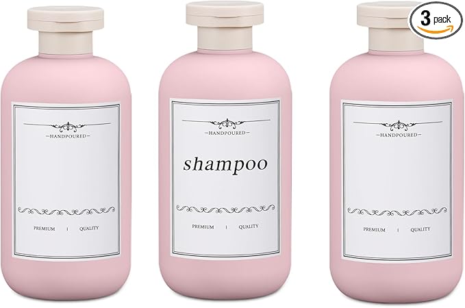 Travel Shampoo Bottle, Empty Plastic Squeeze Bottles 10oz with Flip Cap, Lotion Container for Toiletries Travel Size Shampoo and Conditioner (3 pack pink)