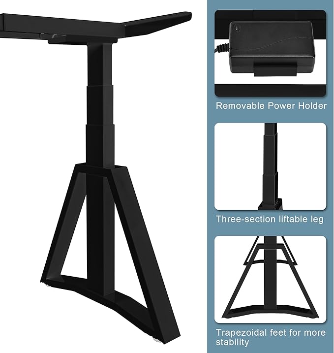 Fromann Standing Desk Frame Dual Motors 3 Stages Electric Height Adjustable Sitting Stand Up Desk Base Legs Only (Black)
