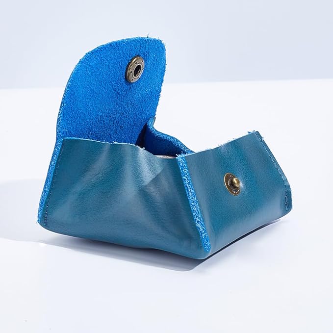 Rustic Genuine Leather Coin Purse Snap Closure Squeeze Pouch Retro Handmade Cowhide Leather Change Holder Wallet for Men Women Coins Jewelry Earphones Money Organizer(Dark Blue)