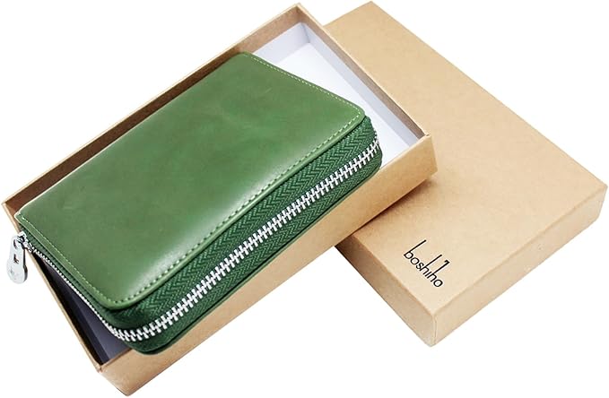 boshiho RFID Blocking 24 Slot Credit Card Holder Wallet Real Leather Multi Card Organizer Wallet with Zipper