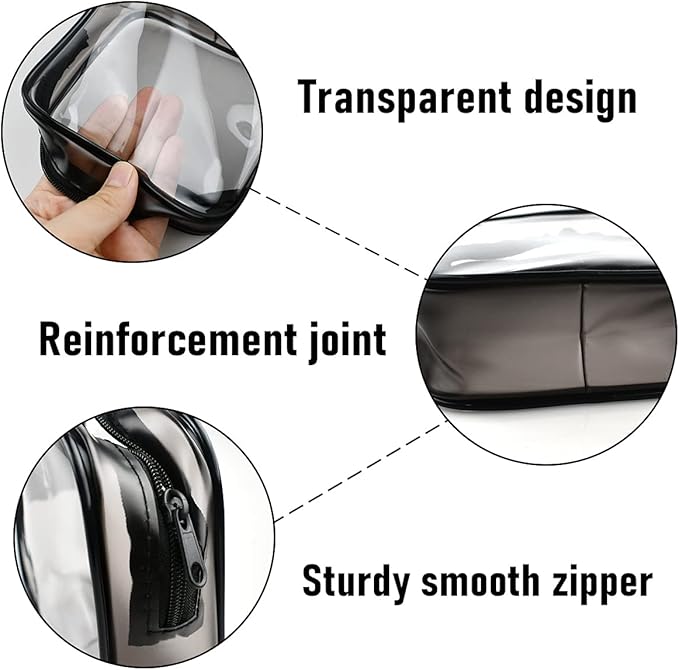 4 Pack Clear Cosmetic Bag for Travel - TSA Approved Toiletry Makeup Pouch - Carry-on Airport Airline Compliant - Portable PVC Waterproof With Zipper for Women - Quart Size Set
