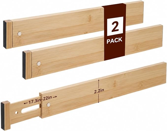 Drawer Dividers,Kitchen Drawer Organizer,2 Pack 17.3''-22'' Adjustable Bamboo Drawer Dividers