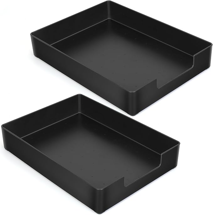 Letter-Size Tray, 2PCS Plastic Stackable A4 Paper Tray, Desk Drawer Organizer, Multi-use Large Storage Basket for Office Home Supplies,13 x 9.6 inch