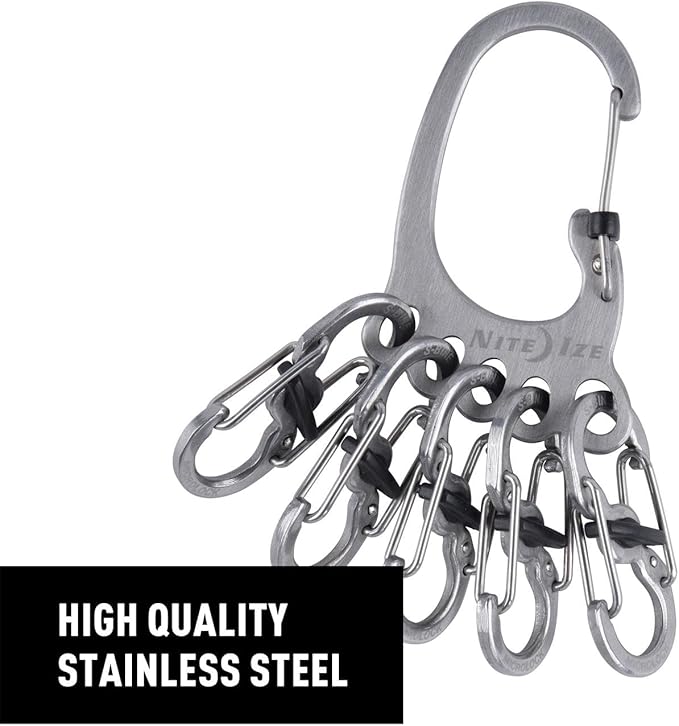 Nite Ize KLKBF-11-R6 Bigfoot Locker KeyRack, Carabiner Chain with 5 Stainless Steel Locking S-Biner Toes to Hold Keys Separately + Securely, 1, Silver