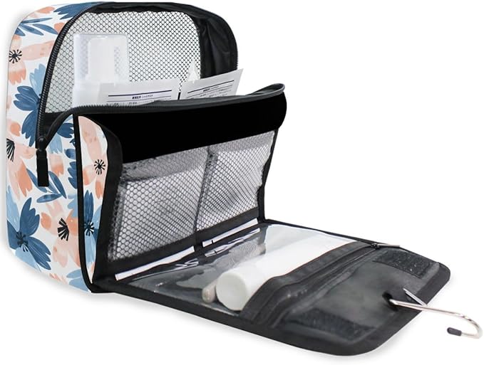 Hanging Travel Toiletry Bag Retro Flowers Pink Blue Kit Makeup Case Cosmetics Organizer for Men Women