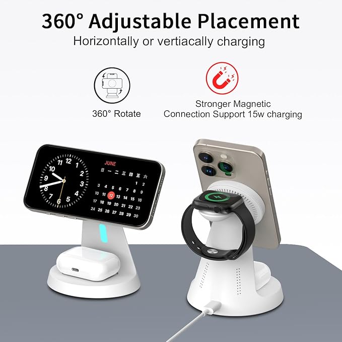3 in 1 Wireless Charging Station for Apple Magsafe Charger Stand,Fast Magnetic Wireless Charger Station for iPhone 17 Air 16 15 14 13 12 Series,Airpods,Apple Watch