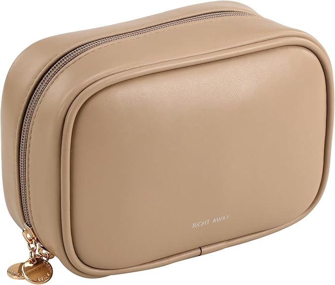 RIGHT AWAY Small Makeup Bag for Purse,Travel Cosmetic Bag Organizer for Women,Cute Make Up Pouch Waterproof Toiletry Bag with Zipper,Portable Makeup Case Skincare Bag for Travel Accessories(Khaki)