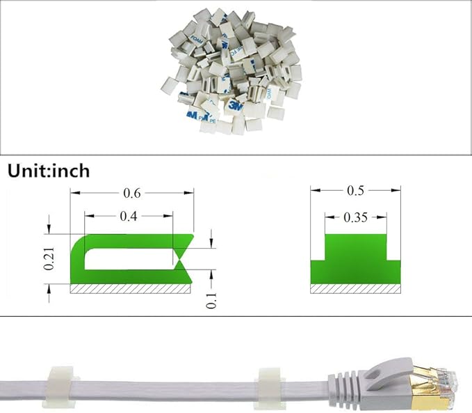 Coopache Ethernet Cable Clips Adhesive, Wire Clips Holder, Self Adhesive Wire Clips Management for Home and Office (100 Pieces) (White)