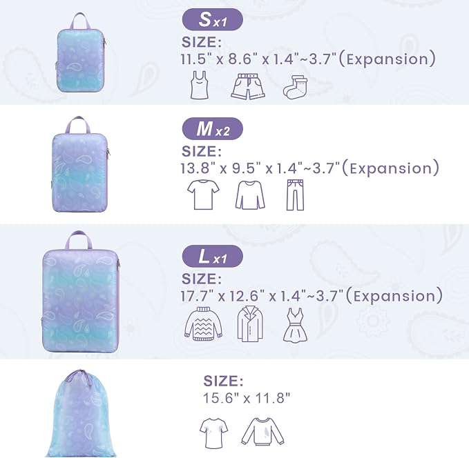 Cambond Compression Packing Cubes for Travel - Lightweight Expandable Travel Bags Luggage Organizers Travel Essentials Compression Cubes for Travel Space Saver for Carry on Suitcases Organizer