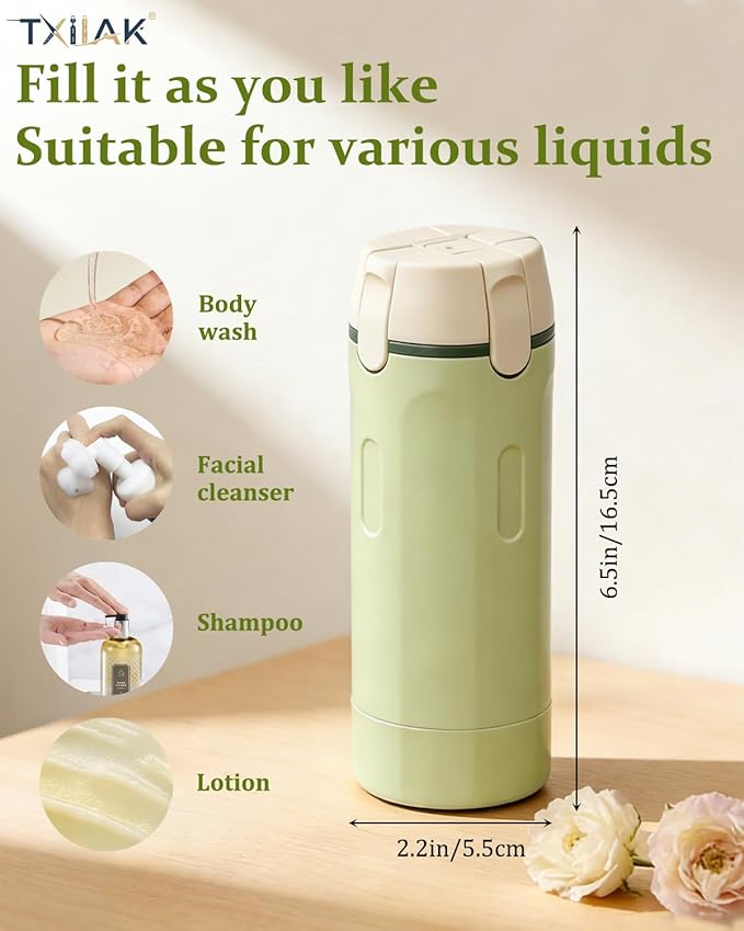 4 in 1 Travel Dispenser Bottle Refillable Cosmetic Liquid Containers, Squeeze Pump Shampoo Conditioner Bottles Essentials Toiletries Leakproof, Air Traveling Portable Set Vacation Essentials(White)