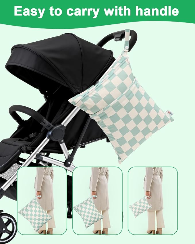ALVABABY 3 pcs Cloth Diaper Wet Dry Bags Waterproof Reusable with Two Zippered Pockets Travel Beach Pool Daycare Soiled Baby Items Yoga Gym Bag for Swimsuits or Wet Clothes Small Medium Large 3L-SML16
