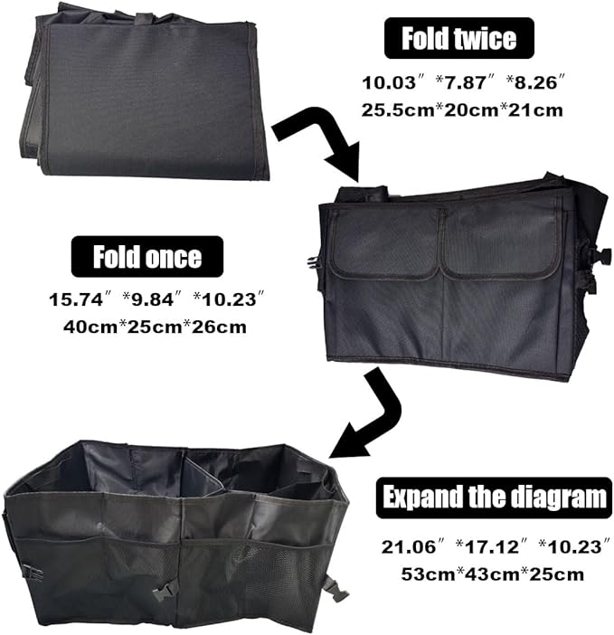 GLSOWEE Trunk Organizer for Car - Collapsible Car Storage Organizer with 3 Compartments - Foldable Car Trunk Organizer for SUVs & Sedans - Waterproof Storage Container Box Car Organizer (1PCS)