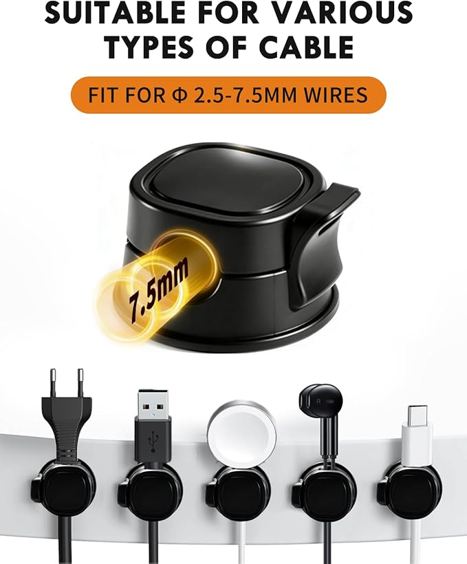 8 Pack Desk Cord Organizer for Home/Office, Cord Organization Cable Clips, 360° Rotatable Spring Cable Management Clips, Adhesive Cord Holder with Clasp Lock, Desk Accessories/Workspace Organizers
